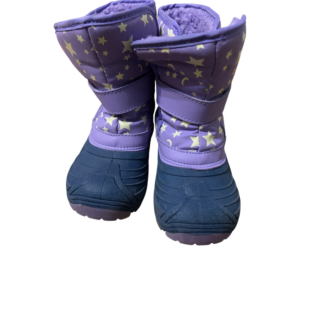 Cat & Jack Kids Purple Star Moon Celestial Snow Boots Size 12 Faux Fur Lined